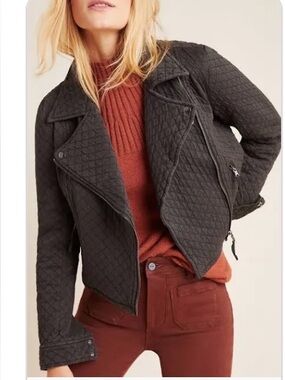 Marrakech Anthropologie Quilted Cropped Bomber Jacket - Olive